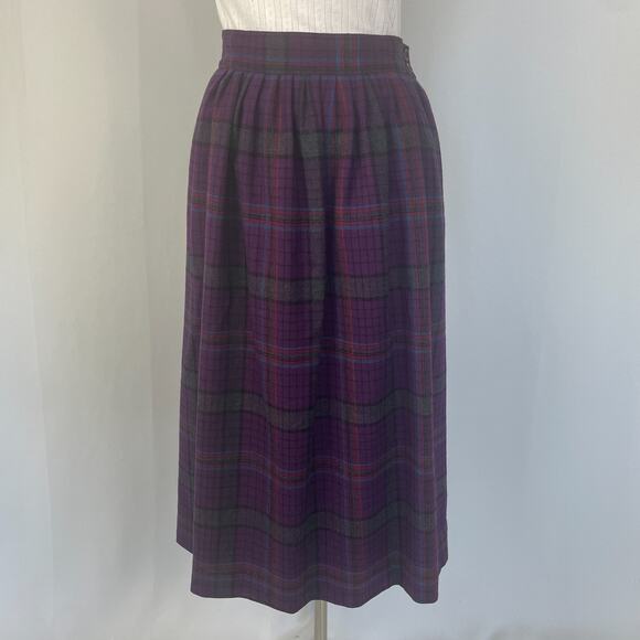 Vintage Pendleton Skirt Size 12 Purple Plaid Tartan Midi Pleated Wool Academia - Picture 2 of 12